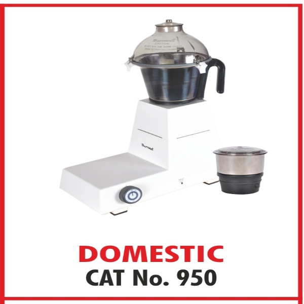 Sumeet Domestic Mixer Grinder (950) | 550 Watts | With 1L & 250ML Spice/ Chutney Stainless Steel Jars | White Color