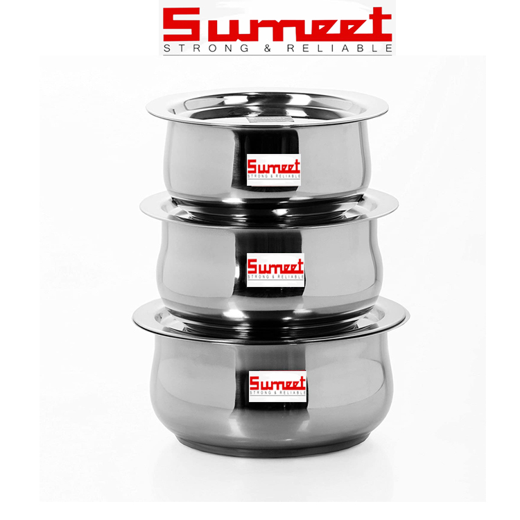 Sumeet Stainless Steel Cookware Set With Lid, 1.6, 2.1 L, 3 Piece (Steel)