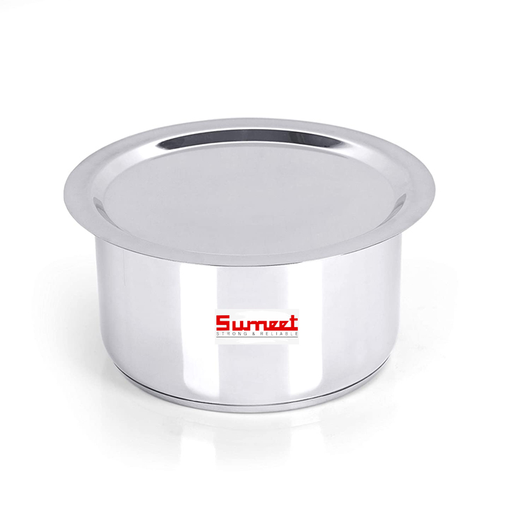Sumeet Big Size Stainless Steel Induction Bottom (Encapsulated Bottom) Gas Stove Friendly Container/Tope/Cookware with Lid Size No.15 (3.5 LTR), Silver