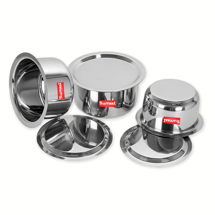 Sumeet Stainless Steel Cookware Set With Lid, 1L , 1.4L, 1.8L, 3 Piece (White)