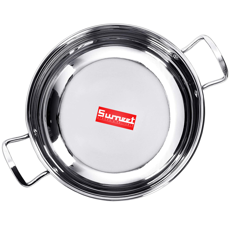 Sumeet Stainless Steel Induction Bottom (Encapsulated) Gas Stove Friendly Kadhai Size No.14 3 LTR