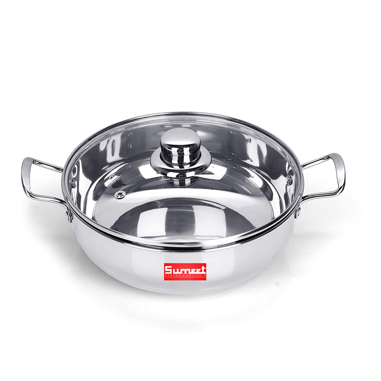 Sumeet Stainless Steel Kadhai with Glass Lid (Silver, 3.8 L)