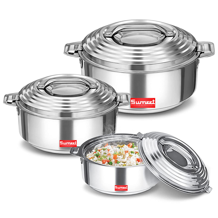 Sumeet Galaxia Insulated Stainless Steel Casseroles, Set of 3, Silver