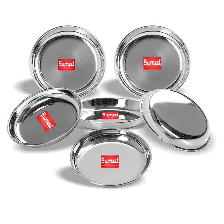 Sumeet Stainless Steel Heavy Gauge Medium Halwa Plates with Mirror Finish 17cm Dia – Set of 6pc