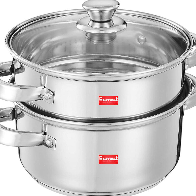 Sumeet Brand – Solimo Stainless Steel Induction Bottom Steamer/Modak/Momo Maker with Glass Lid (2 litres)