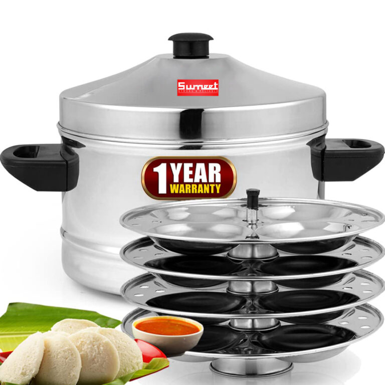 Sumeet 4 Plate 16 Idli Stainless Steel Idly Cooker Maker Pot, Induction and Gas Stove Compatible (BIC4 16 Idlies) 4-Plates
